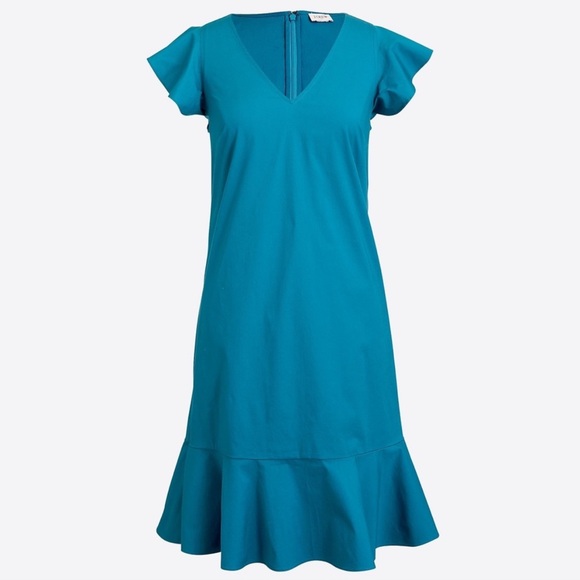 J Crew Mercantile Blue Day A-Line Cotton Dress w Flutter Sleeves & Ruffle Hem - Picture 11 of 12